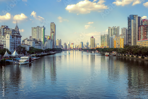 Guangzhou city  Guangdong  China. Pearl  Zhujiang  River  Xidi Wharf and city skyline.