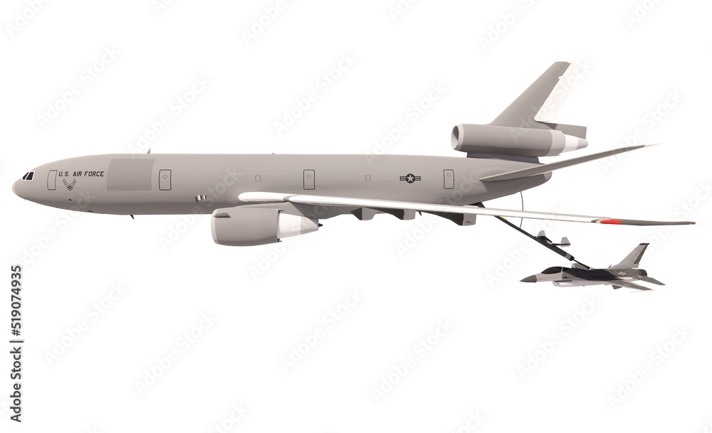 Obraz premium Aeroplane military refueling concept 3d render model