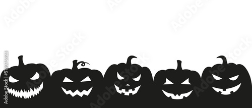 Halloween pumpkins silhouette on white background. Vector.
