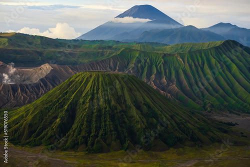 Mount Bromo in the morning. Bromo is an active volcano and part of the Tengger massif, in East Java, Indonesia. Bromo Tengger Semeru National Park, East Java, Indonesia.