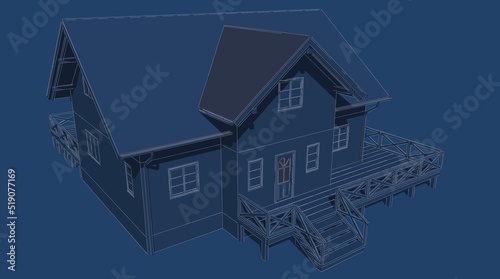 House blueprint concept 3d illustration building template render