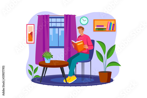 Man Reading Book At Home Illustration concept. Flat illustration isolated on white background
