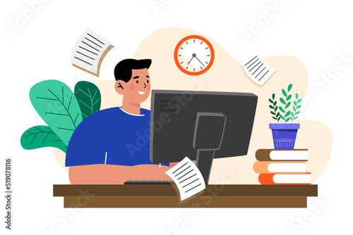 Man Working At Home On A Computer
