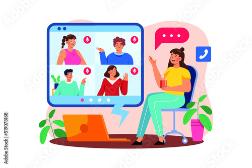 Video Call With Family Members Illustration concept. Flat illustration isolated on white background
