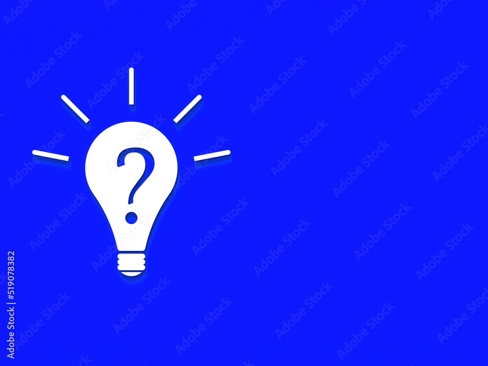 White light bulb with shadow on yellow background. Illustration of symbol of lack of idea. Question mark. 3D image. 3D rendering. Horizontal image. White light bulb with shadow on yellow background. Illustration of symbol of lack of idea. Question mark. 3D image. 3D rendering. Horizontal image.