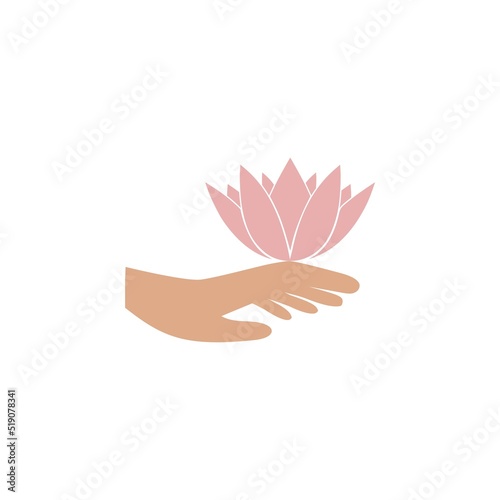 Lotus in hand icon isolated on white background