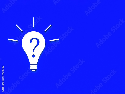 White light bulb with shadow on yellow background. Illustration of symbol of lack of idea. Question mark. 3D image. 3D rendering. Horizontal image.