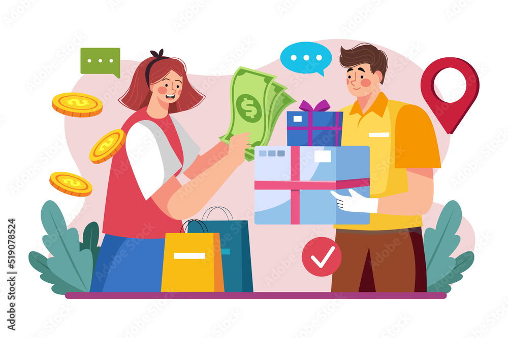 Cash On Delivery Illustration concept. Flat illustration isolated on white background Cash On Delivery Illustration concept. Flat illustration isolated on white background