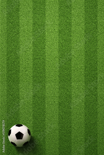 Soccer field or Football field with soccer ball on green grass background