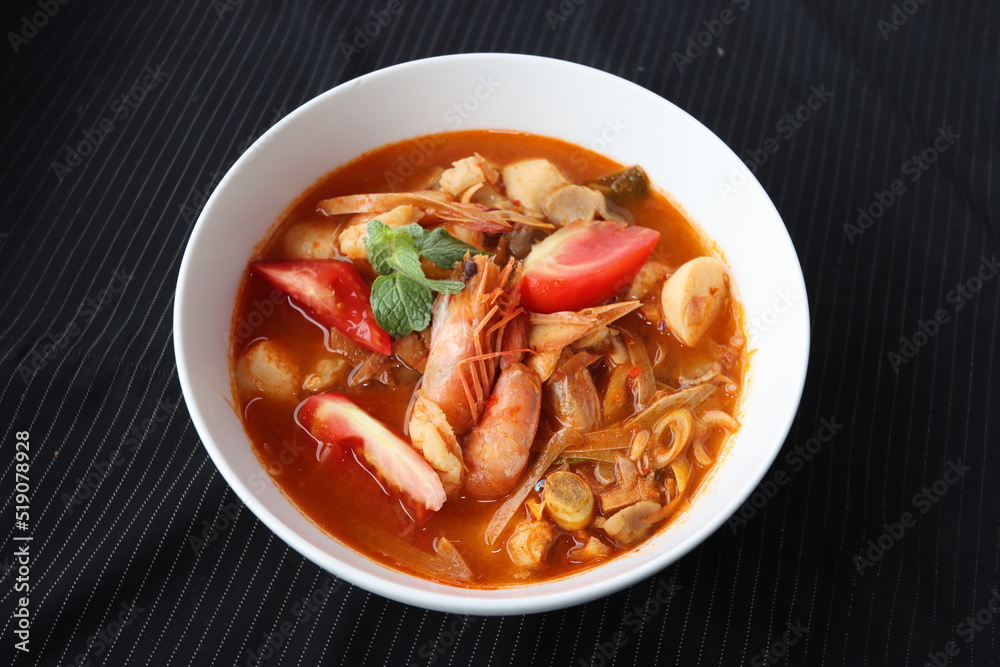 thailand food spicy tomyam shirmp soup in a bowl