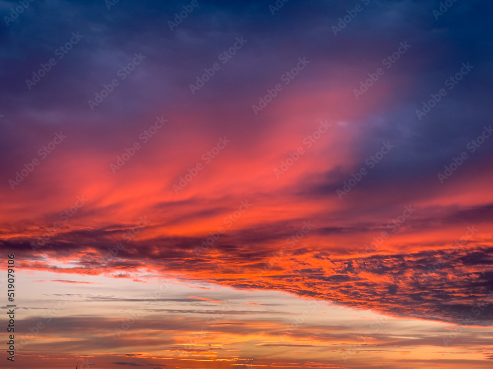 Pink and blue sky, colourful clouds, sunset in the sky