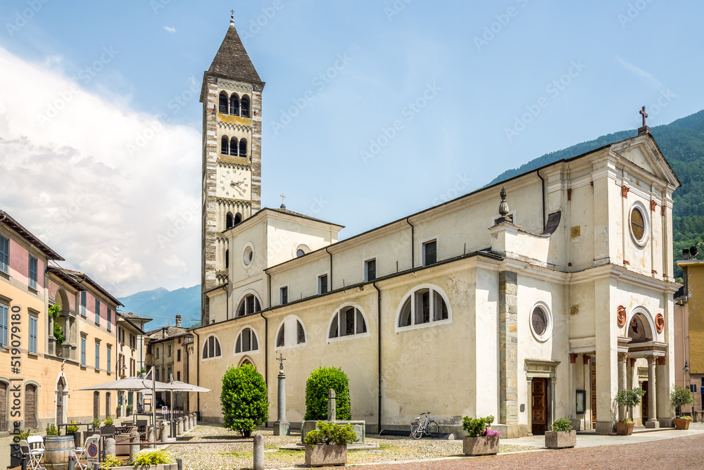 View at the Church of Saint Martin in the streets of Tirano - Italy