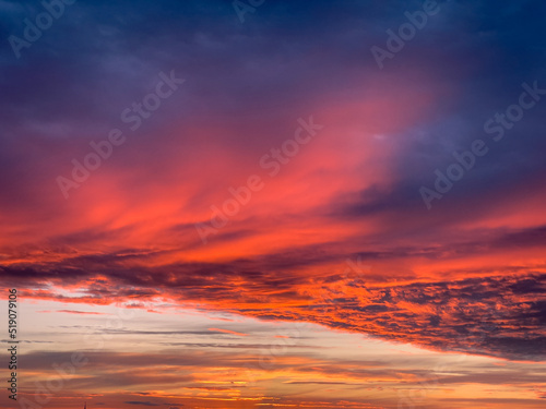 Pink and blue sky, colourful clouds, sunset in the sky