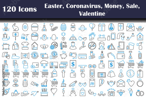 120 Icons Of Easter, Coronavirus, Money, Sale, Valentine