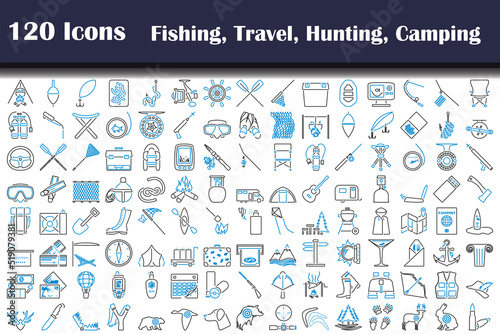 120 Icons Of Fishing, Travel, Hunting, Camping