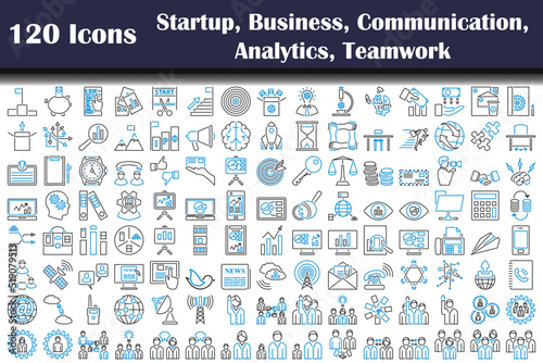 120 Icons Of Startup, Business, Communication, Analytics, Teamwork