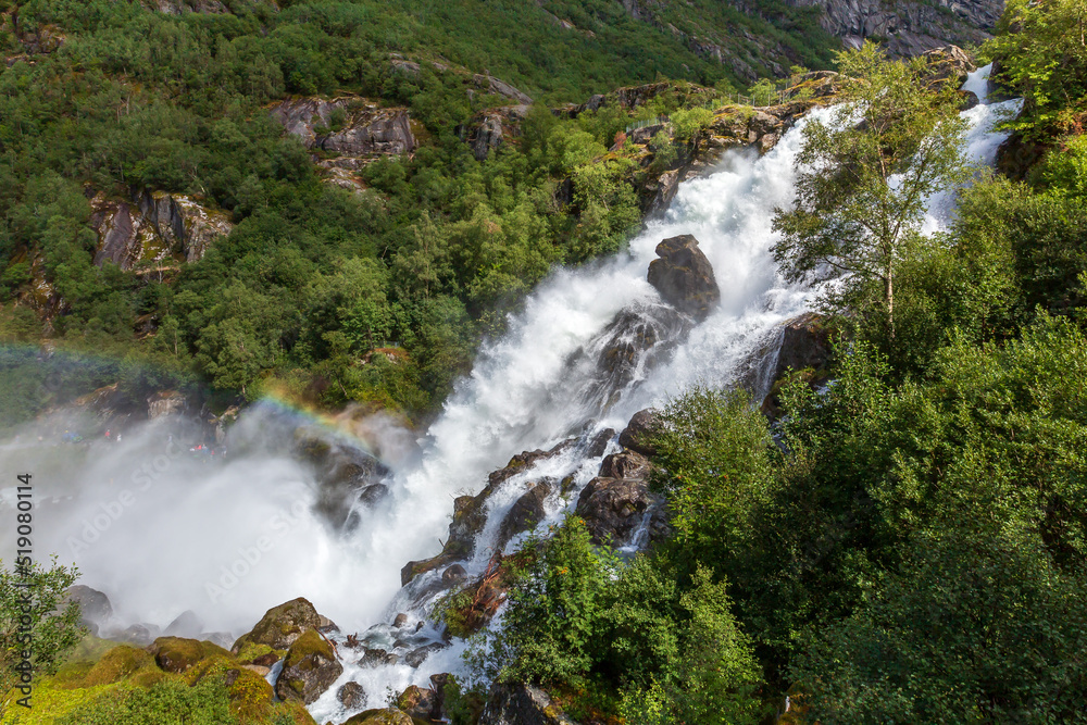 Rainbow and Briksdal waterfall in Norway