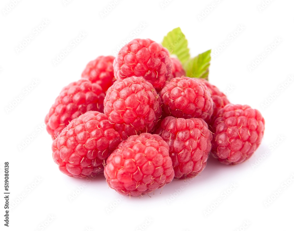 Sweet raspberry with leaves on white backgrounds Sweet raspberry with leaves on white backgrounds