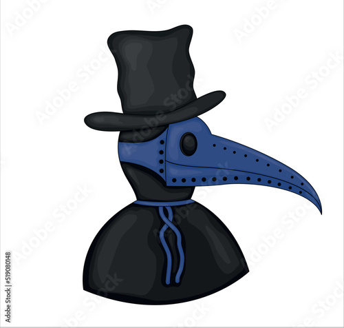 Plague Doctor Side View Vector Illustration Flat Design. Dark blue color