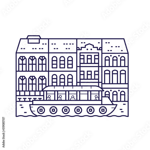 Europe Amsterdam Canal Houses and Boat icon