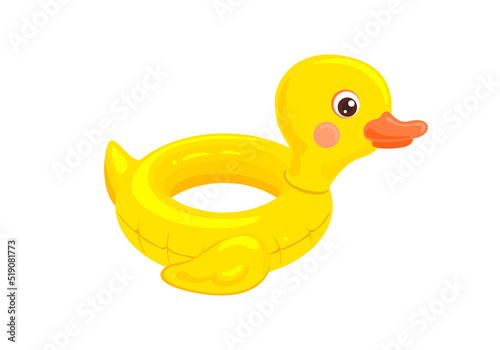 Duck inflatable float isolated on white. Vector cartoon flat illustration. Swimming pool or bathtub summer entertainment. Icon.