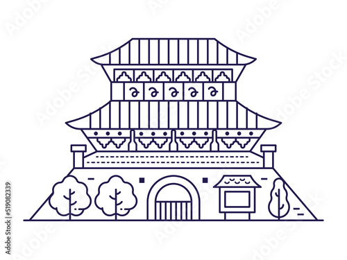 Seoul Heunginjimun Fortress Wall Gate in Line Art