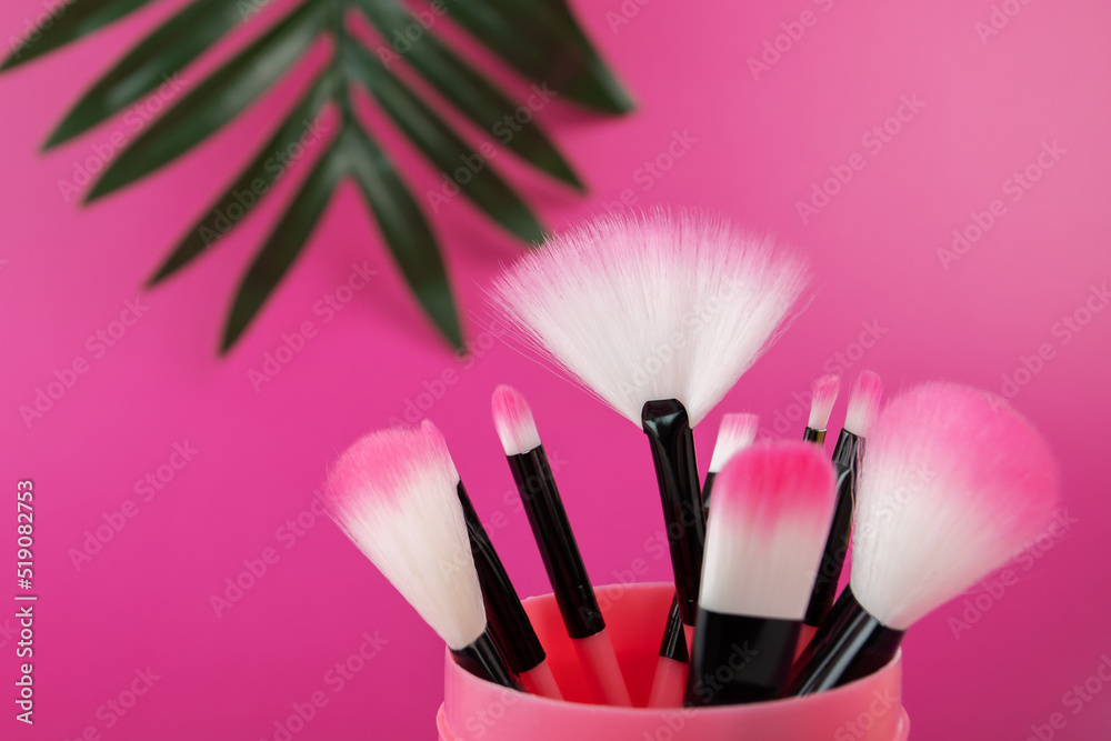 Fashion beauty makeup brushes, cosmetic make up Set, natural organic product, copy space Fashion beauty makeup brushes, cosmetic make up Set, natural organic product, copy space