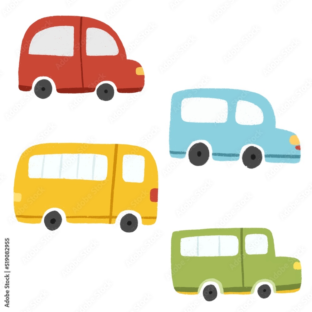 Cute car and bus illustration transportation for pattern and children design