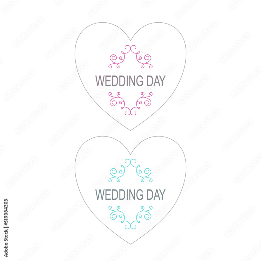 WEDDING DAY SIMPLE DESIGN ORNAMENTS ISOLATED ON WHITE