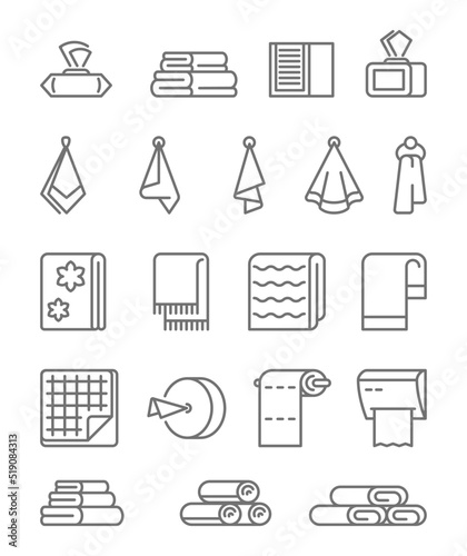 towel icons. hygiene paper roll for toilets napkins for bathroom. Vector linear symbols