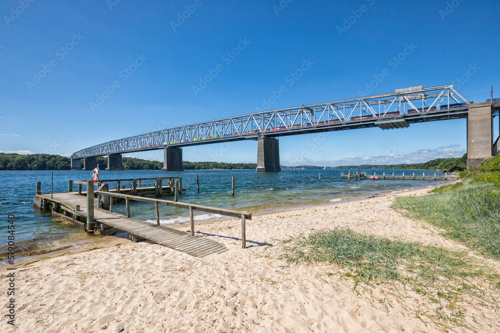 Old bridge crossing the Little Belt between Funen and Jutland at Middelfart, Denmark