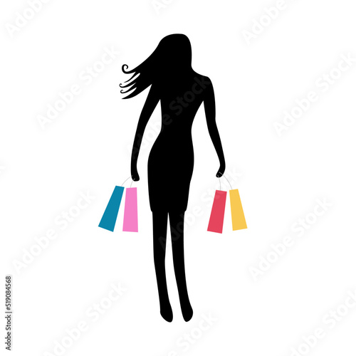 Vintage Black Shopping Woman Silhouette isolated On White