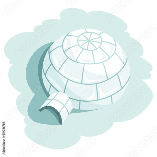 Igloo icon. Cartoon vector icehouse. Winter construction from ice blocks. Eskimo peoples house isolated on white background
