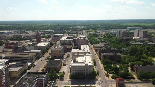 Terre Haute, Indiana downtown skyline with drone video moving sideways. photo