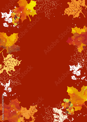 紅葉　リーフ　秋　水彩背景イラスト
