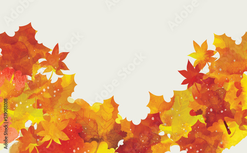 紅葉　リーフ　秋　水彩背景イラスト

