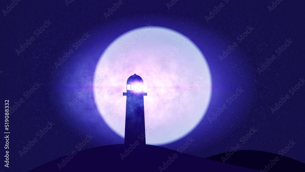 Light House in starry night with smoke and shooting stars 4k loop Light House in starry night with smoke and shooting stars 4k loop