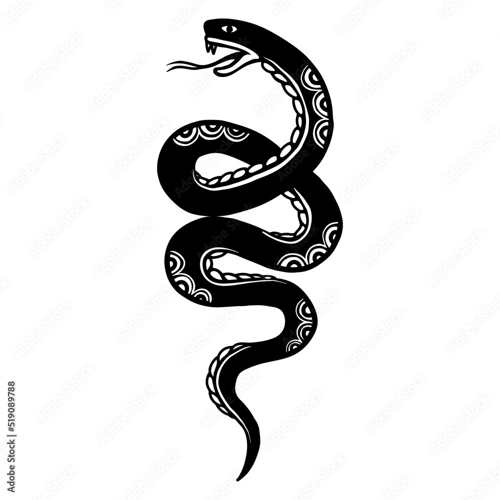 Fototapeta premium Illustration of snake in tattoo style. Design element for poster, card, t shirt. Vector illustration