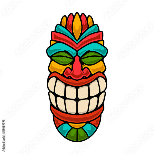 Illustration of tiki idol. Design element for poster, card, banner, emblem, sign. Vector illustration