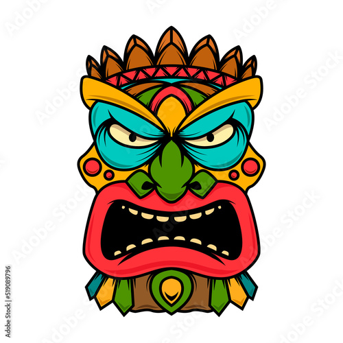 Illustration of tiki idol. Design element for poster, card, banner, emblem, sign. Vector illustration