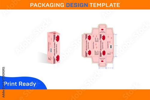 Lipstick box packaging design template and 3D render file