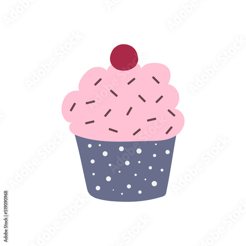 Flat icon sweet muffin with cherry isolated on white background. Vector illustration.