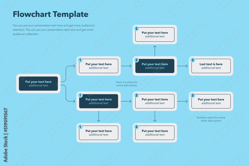 Simple infographic for flowchart template with place for your content - blue version. Simple infographic for flowchart template with place for your content - blue version.