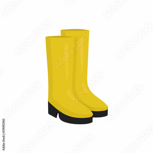 Vector yellow rubber rain boots isolated on white background. Pair of flat garden shoes