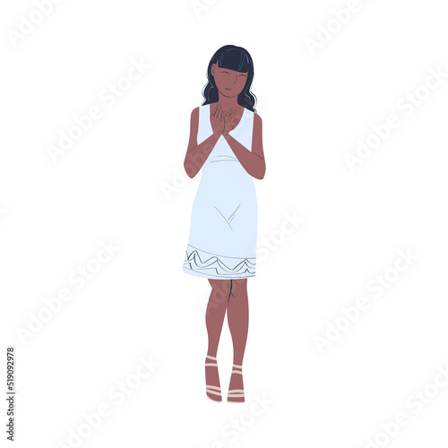 Woman Character Standing Ovation Clapping Her Hands as Applause and Acclaim Gesture Vector Illustration