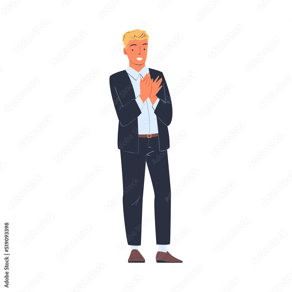 Man Character in Suit Standing Ovation Clapping His Hands as Applause and Acclaim Gesture Vector Illustration Man Character in Suit Standing Ovation Clapping His Hands as Applause and Acclaim Gesture Vector Illustration