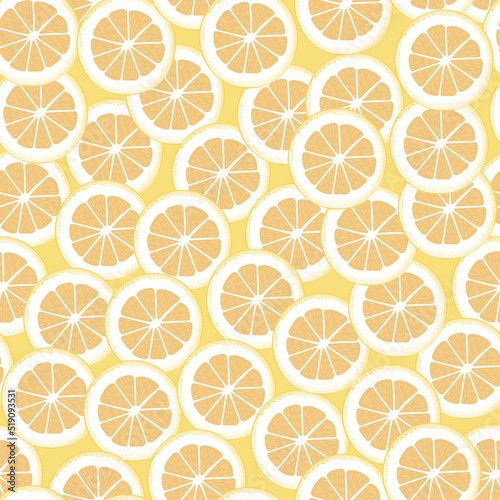 Lemon slices on a yellow background, seamless pattern