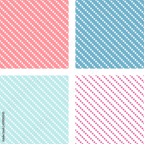 Tile baby pink and blue vector pattern set with polka dots