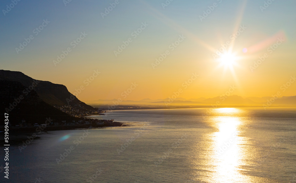 Elevated panoramic view of False Bay, Cape Town.