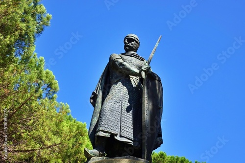 Detail of the statue of the fist king of Portugal, Afonso Henriques. Statue located of the castle of saint George, Lisbon, Portugal